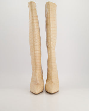 Paris Texas Beige Crocodile Effect Leather Knee High Boots Size EU 39