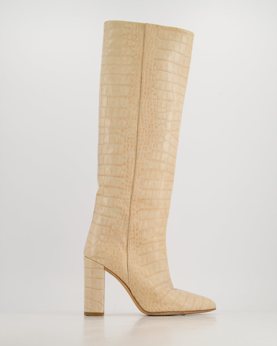 Paris Texas Beige Crocodile Effect Leather Knee High Boots Size EU 39