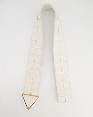 Bottega Veneta White Intrecciato Belt with Gold Triangle Buckle RRP £620