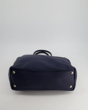 Prada Navy Vitello Daino Square Tote Bag with Silver Hardware