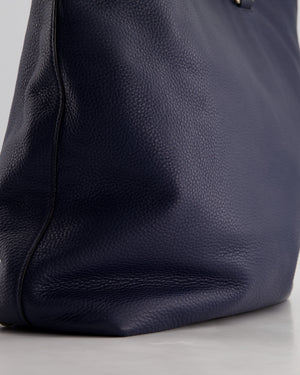 Prada Navy Vitello Daino Square Tote Bag with Silver Hardware