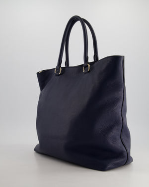 Prada Navy Vitello Daino Square Tote Bag with Silver Hardware