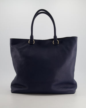 Prada Navy Vitello Daino Square Tote Bag with Silver Hardware