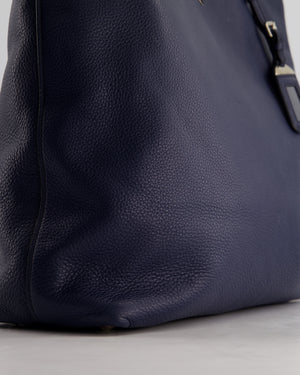 Prada Navy Vitello Daino Square Tote Bag with Silver Hardware