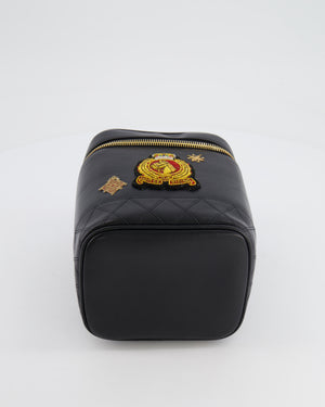 Chanel Vintage Black Lambskin Leather Embroidered Vanity Bag with 24K Gold Hardware