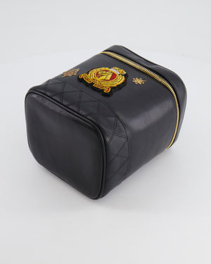 Chanel Vintage Black Lambskin Leather Embroidered Vanity Bag with 24K Gold Hardware