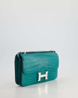 *FIRE PRICE* Hermès Constance Elan 25cm in Blue Paon Matte Alligator with Palladium Hardware