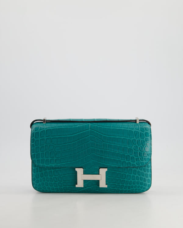 *FIRE PRICE* Hermès Constance Elan 25cm in Blue Paon Matte Alligator with Palladium Hardware