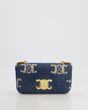 Celine Denim Blue Triomphe Shoulder Bag in Fabric with Gold Hardware RRP £2150