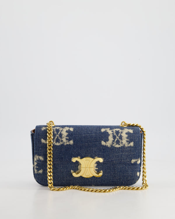 Celine Denim Blue Triomphe Shoulder Bag in Fabric with Gold Hardware RRP £2150