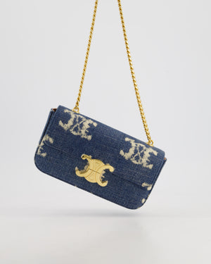 Celine Denim Blue Triomphe Shoulder Bag in Fabric with Gold Hardware RRP £2150