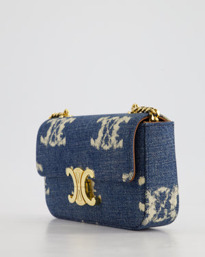 Celine Denim Blue Triomphe Shoulder Bag in Fabric with Gold Hardware RRP £2150