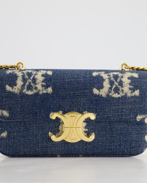 Celine Denim Blue Triomphe Shoulder Bag in Fabric with Gold Hardware RRP £2150