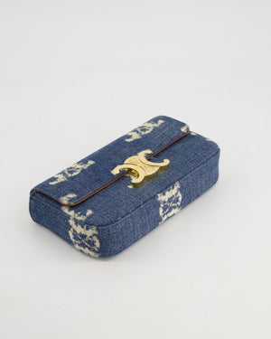 Celine Denim Blue Triomphe Shoulder Bag in Fabric with Gold Hardware RRP £2150