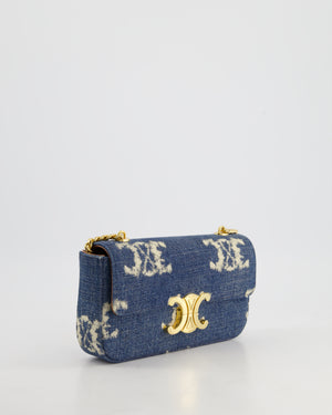 Celine Denim Blue Triomphe Shoulder Bag in Fabric with Gold Hardware RRP £2150