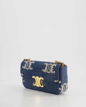 Celine Denim Blue Triomphe Shoulder Bag in Fabric with Gold Hardware RRP £2150