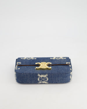 Celine Denim Blue Triomphe Shoulder Bag in Fabric with Gold Hardware RRP £2150