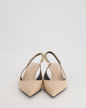 Gucci Nude Patent Leather Signorina Slingback Pumps Heels with Champagne Gold Logo Chain Strap Size EU 37 RRP £840