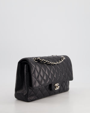 Chanel Medium Black Classic Double Flap Bag in Caviar Leather with Silver Hardware