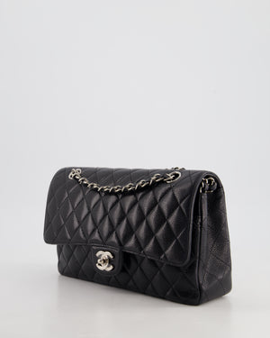 Chanel Medium Black Classic Double Flap Bag in Caviar Leather with Silver Hardware