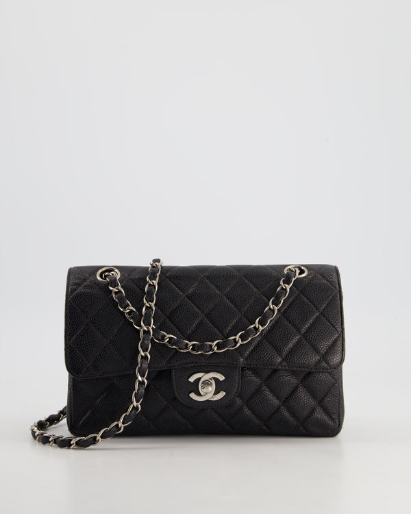 Chanel Vintage Black Small Classic Double Flap Bag in Caviar Leather with Silver Hardware RRP - £8,850