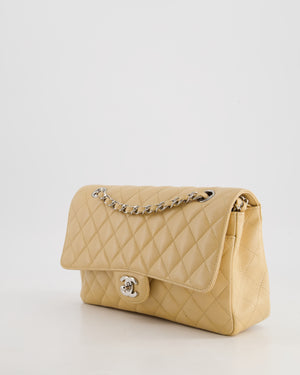 *FIRE PRICE* Chanel Beige Medium Classic Double Flap in Caviar Leather with Silver Hardware