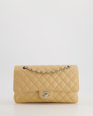 *FIRE PRICE* Chanel Beige Medium Classic Double Flap in Caviar Leather with Silver Hardware