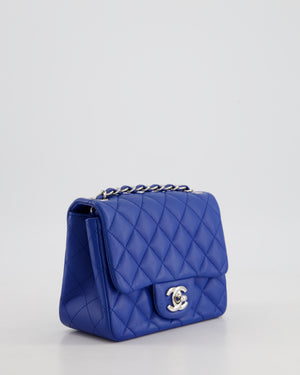 Chanel Electric Blue Square Mini Flap Bag in Lambskin Leather with Silver Hardware