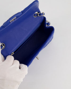 Chanel Electric Blue Square Mini Flap Bag in Lambskin Leather with Silver Hardware