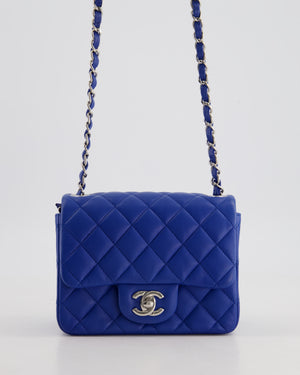 Chanel Electric Blue Square Mini Flap Bag in Lambskin Leather with Silver Hardware