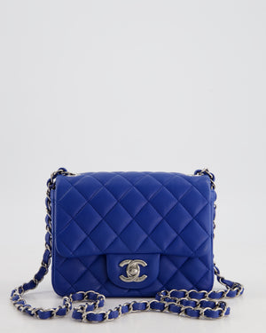 Chanel Electric Blue Square Mini Flap Bag in Lambskin Leather with Silver Hardware