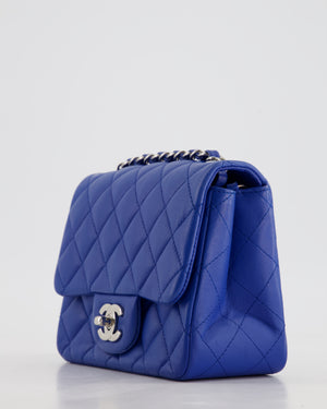 Chanel Electric Blue Square Mini Flap Bag in Lambskin Leather with Silver Hardware