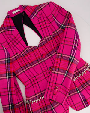 Area Hot Pink 
Black Checked Blazer with Cut-Out Detail 
Crystals Embellishments Size US 6 (UK 10)