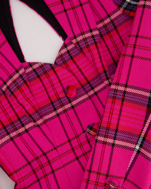 Area Hot Pink 
Black Checked Blazer with Cut-Out Detail 
Crystals Embellishments Size US 6 (UK 10)