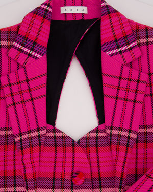 Area Hot Pink 
Black Checked Blazer with Cut-Out Detail 
Crystals Embellishments Size US 6 (UK 10)