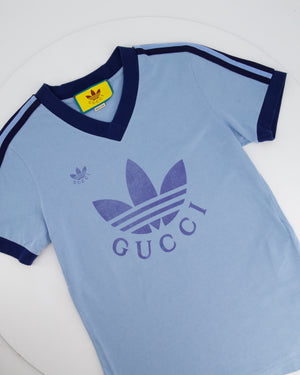 Gucci X Adidas Light Blue Logo V Neck T-Shirt Size IT M (UK 10)