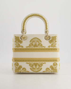 *RARE* Christian Dior Limited Edition Cruise 2021 Embroidered White Medium Lady Dior Bag in Calfskin Leather with Champagne Gold Hardware