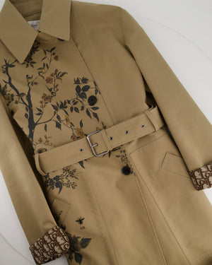 Christian Dior Beige AW22 Trench Coat with Dior Oblique Lining and Cuff Details with Garden Print Details FR 34 (UK 6)