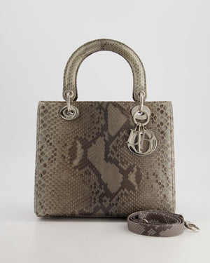 *RARE* Christian Dior Grey Medium Lady Dior Bag in Python Leather with Silver Gold Hardware