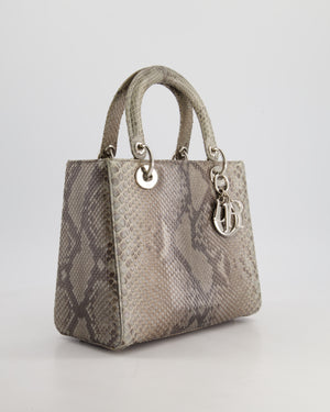 *RARE* Christian Dior Grey Medium Lady Dior Bag in Python Leather with Silver Gold Hardware