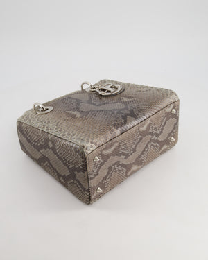 *RARE* Christian Dior Grey Medium Lady Dior Bag in Python Leather with Silver Gold Hardware