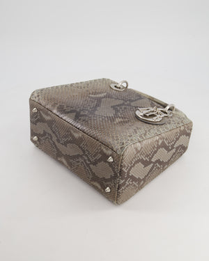 *RARE* Christian Dior Grey Medium Lady Dior Bag in Python Leather with Silver Gold Hardware