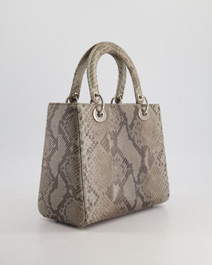 *RARE* Christian Dior Grey Medium Lady Dior Bag in Python Leather with Silver Gold Hardware