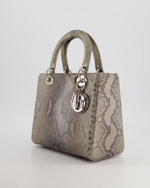 *RARE* Christian Dior Grey Medium Lady Dior Bag in Python Leather with Silver Gold Hardware