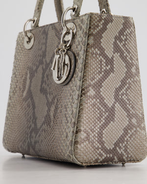 *RARE* Christian Dior Grey Medium Lady Dior Bag in Python Leather with Silver Gold Hardware