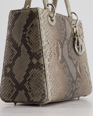 *RARE* Christian Dior Grey Medium Lady Dior Bag in Python Leather with Silver Gold Hardware