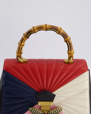 Gucci Black Queen Margaret Matelasse Bamboo Top Handle Bag with Gold Hardware and Embellished Bee Detail