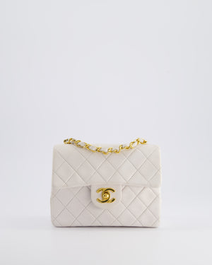 Chanel Vintage White Mini Square Bag in Lambskin Leather with 24K Gold Hardware