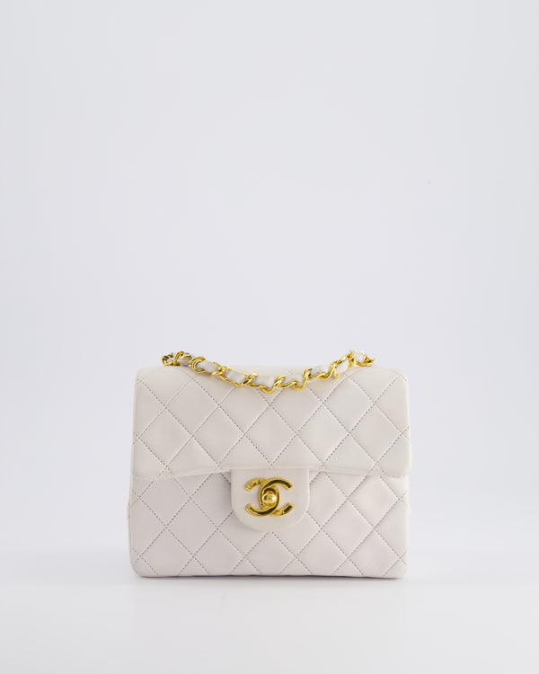 Chanel Vintage White Mini Square Bag in Lambskin Leather with 24K Gold Hardware