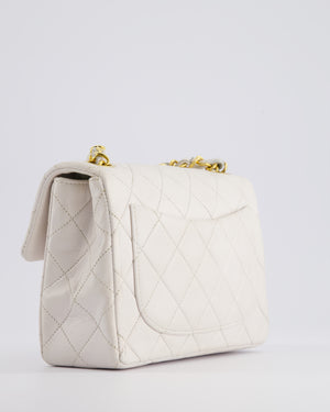 Chanel Vintage White Mini Square Bag in Lambskin Leather with 24K Gold Hardware